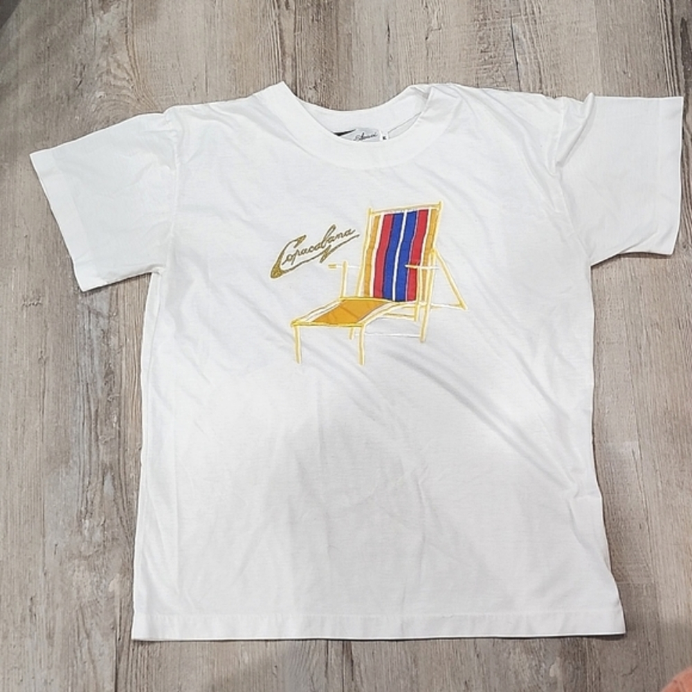 Vintage Sans Souci Medium Embroidered T-shirt, Copacabana Beach Chair Graphic